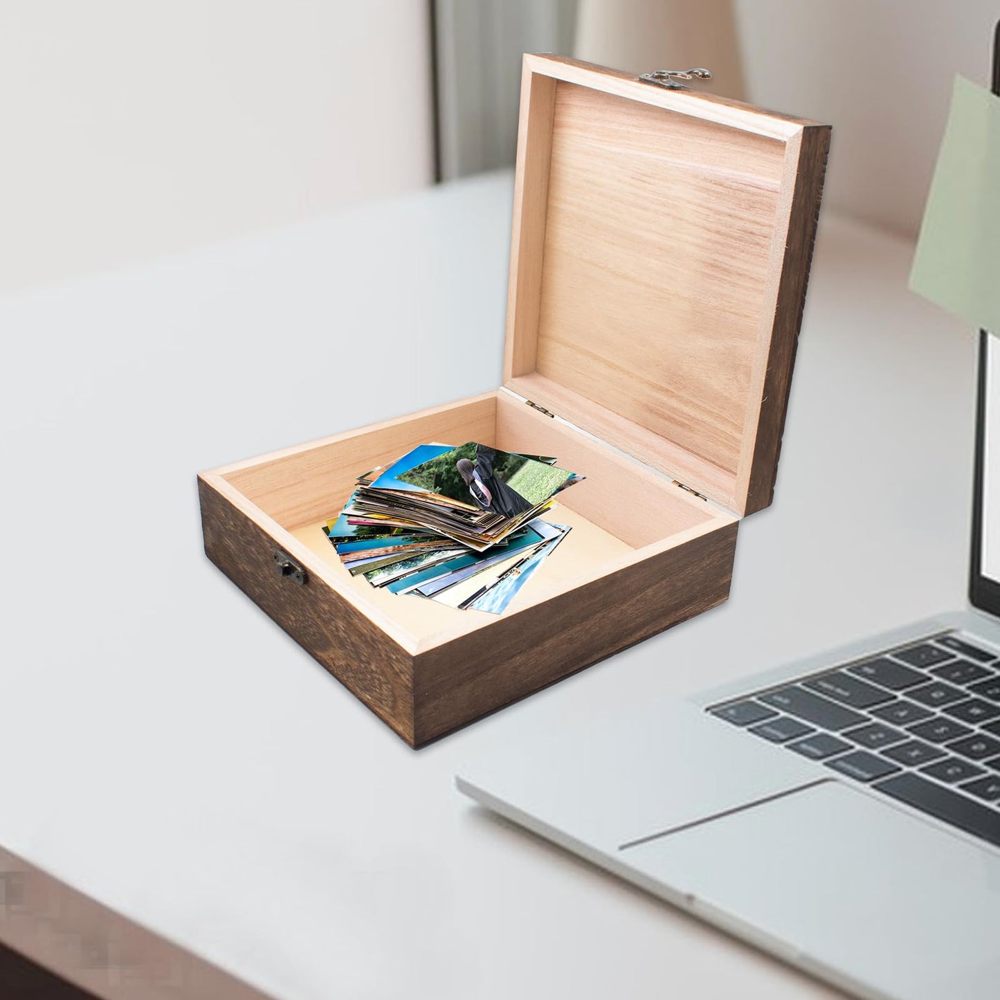 QoTang Our Adventures Box, 7.7 x 7.7 x 2.7 Inches, Decorative Wooden Keepsake Box Memory Box with World Map Background Engraved Wood Box with Lid Unique Gift Ideas Wedding Engagement Gift