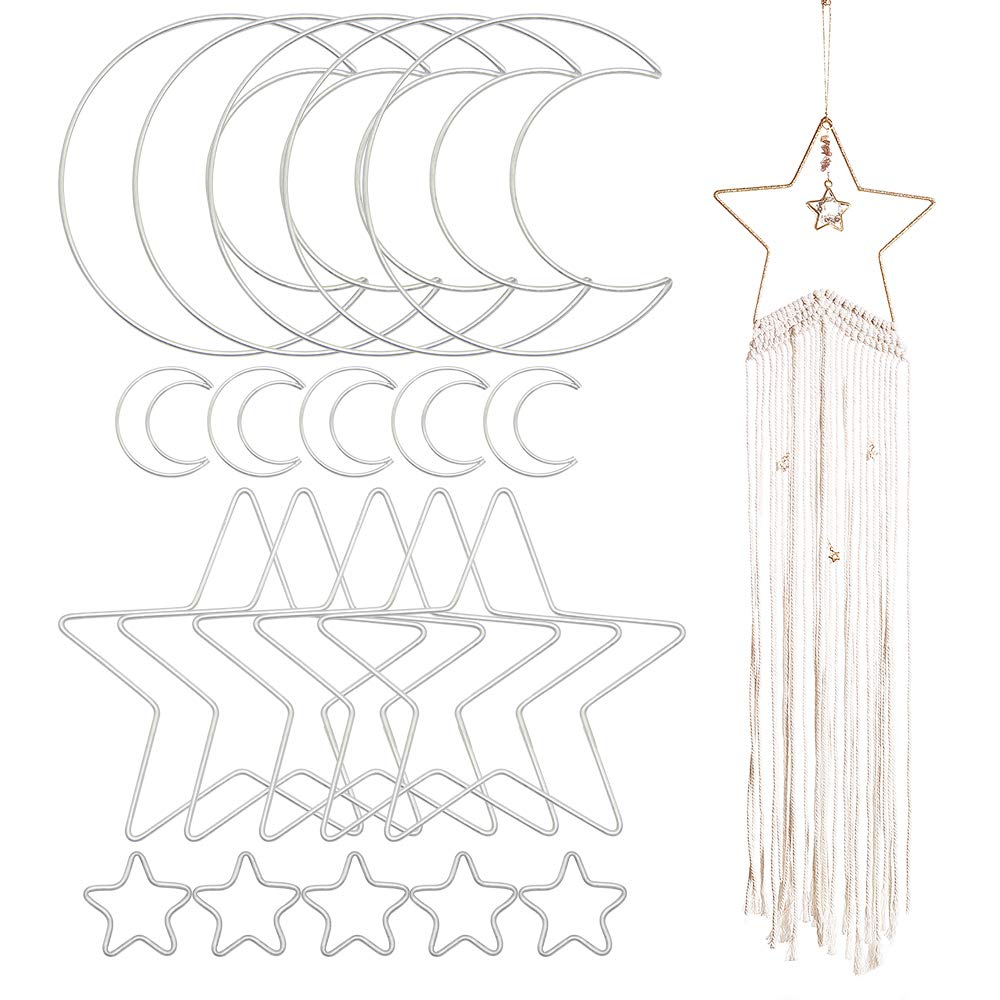 20 Pcs Moon Star Dream Catcher Metal Hoop Rings Circle Macrame for DIY Craft Dream Catcher Making Home Wall Hanging Projects Wreath Decoration