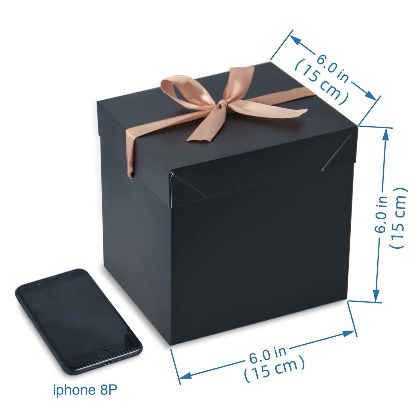 GP SUP 12 Pcs Black Boxes with lids,Beautiful Squared Boxes with Lids Perfect for Weddings, Birthday, Christmas, Valentines Day(Black, 6x6x6 Inch)