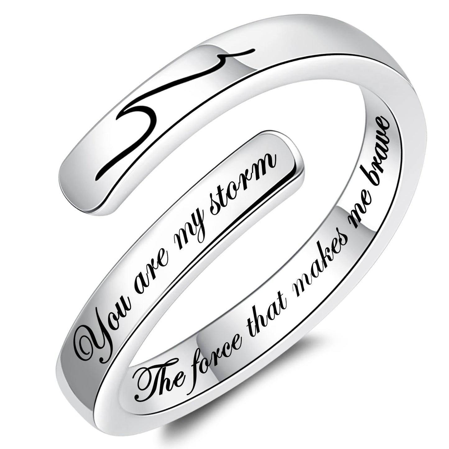 JXJL S925 Sterling Silver Inspirational Jewelry Rings Adjustable Ring Personality Encouragement Gift for Teens Women
