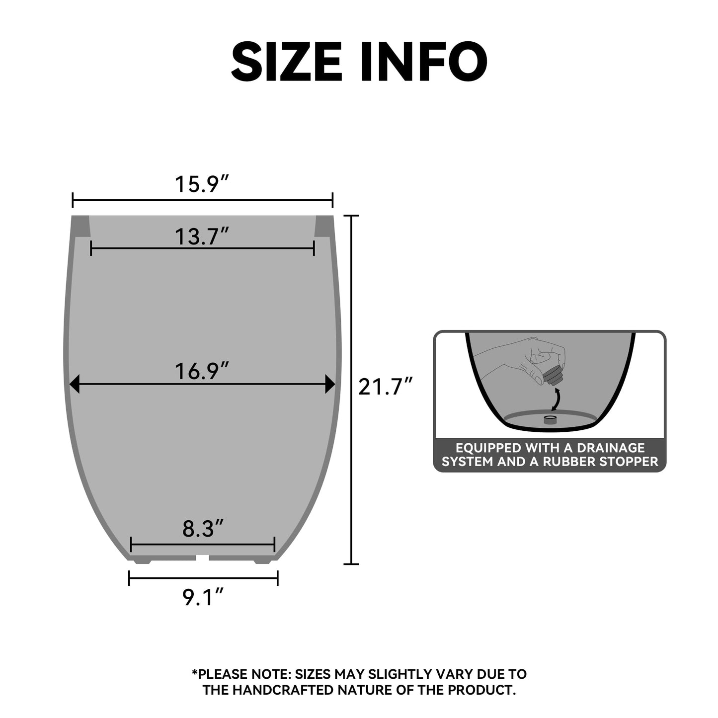 Kante 21.7" Large Concrete Planter, Tall Floor Plant Pot with Drainage Hole & Rubber Plug – Lightweight Cement Container for Indoor Outdoor, Statement Piece for Entryway Patio Poolside
