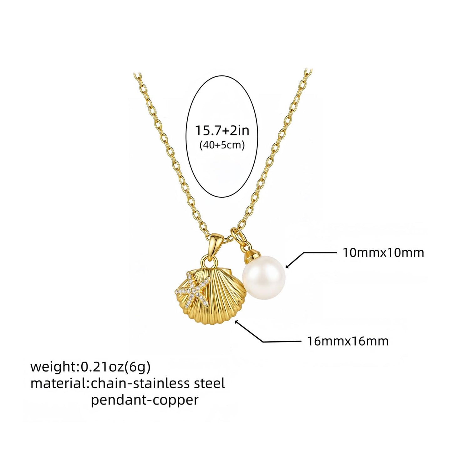 Gold Seashell Starfish Necklace for Women Pearl Starfish Shell Pendant Necklace Boho Conch Necklaces Summer Beach Jewelry (Shell)