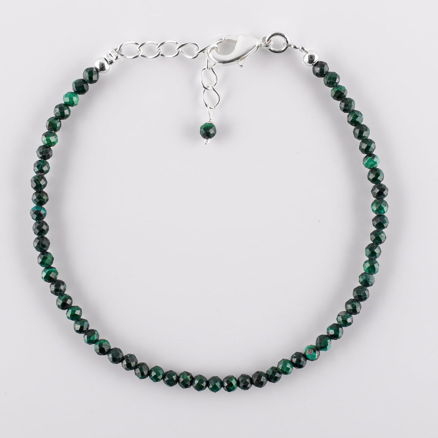 Natural Green Malachite Gemstone Micro Beads Dainty Bracelet Jewelry for Women Gifts For her, Birthstone Energy Crystals, Silver Plated Chain 8 inch