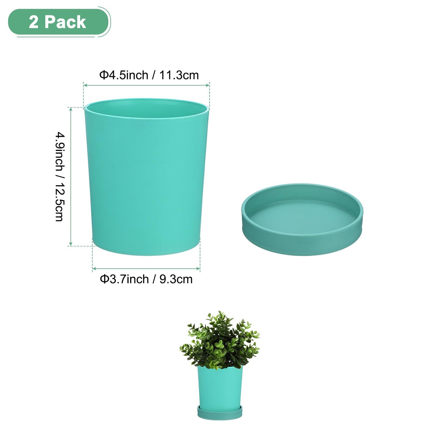 M METERXITY 2-Pack Plant Pots, 4.5 Inch Plastic Flower Pots with Drainage Holes for Cactus/Succulents Pot/Small Plants/Home/Garden, Planters for Indoor Plants [Aqua]