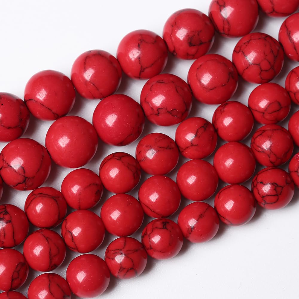 90PCS 8mm Natural Stone Beads Red Turquoise Gemstone Round Loose Beads for Jewelry Making 32" 2 Strand Crystal Energy Stone Healing Power DIY Bracelets