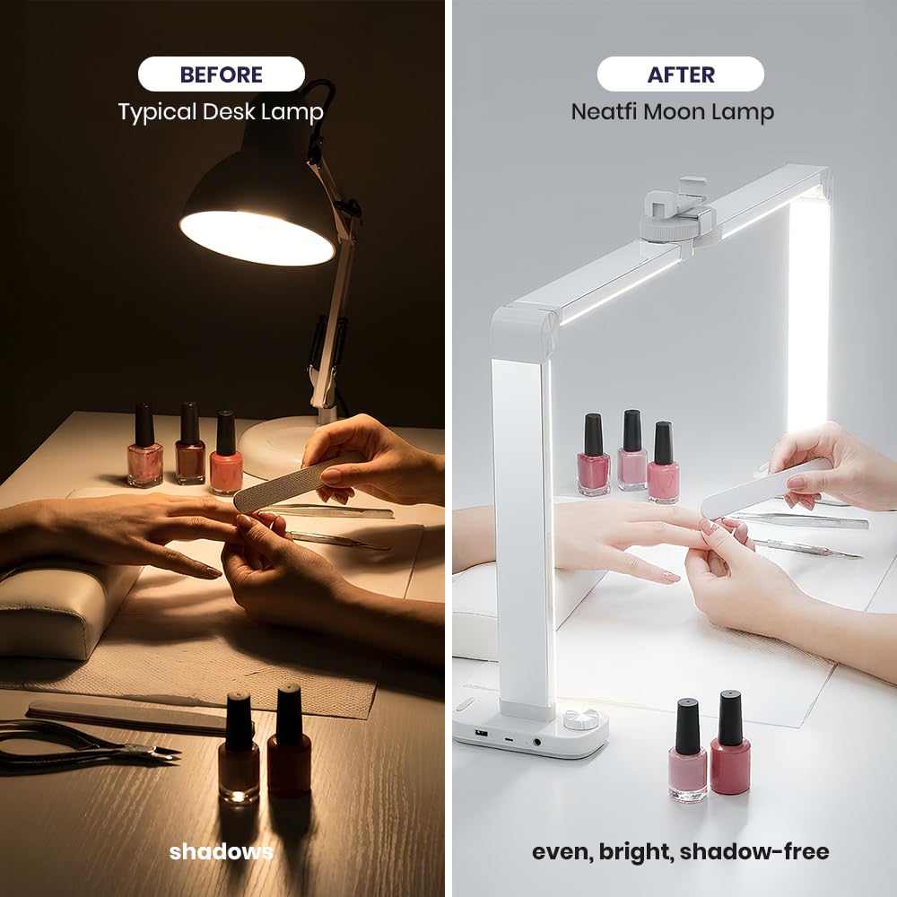 Neatfi LED Nail Tech Desk Lamp | 3,500 Lumens | 40W | Adjustable 3000K–6000K Lighting | Knob Control | Lamp for Nail Techs, Estheticians, Manicure, Facials & Threading (White-2)