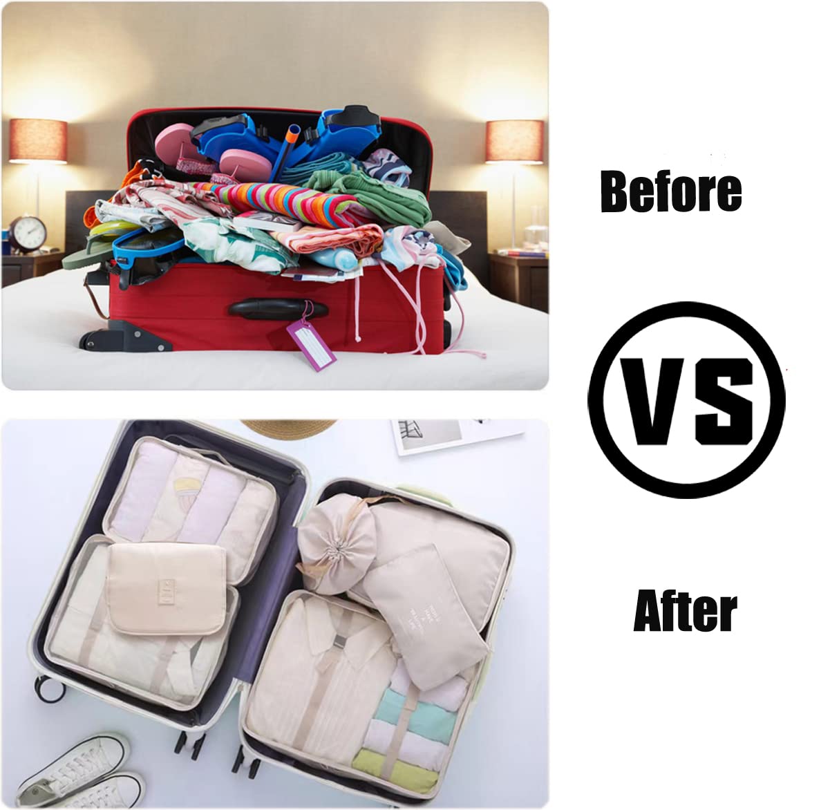 Xducom 8 Set Packing Cubes, Travel Luggage Packing Organizers (Beige)