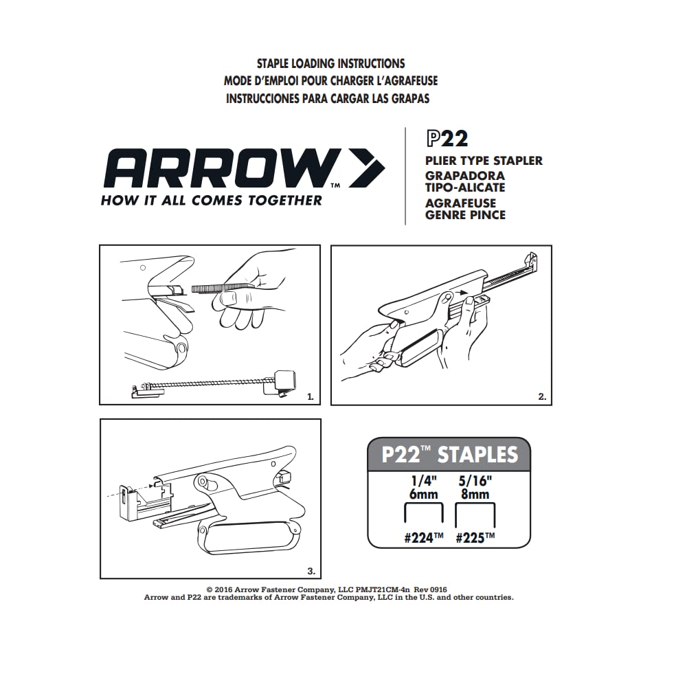 Arrow Fastener P22 Heavy Duty Handheld Plier Stapler for Crafts, Office, and Insulation, Uses 1/4-Inch and 5/16-Inch Staples
