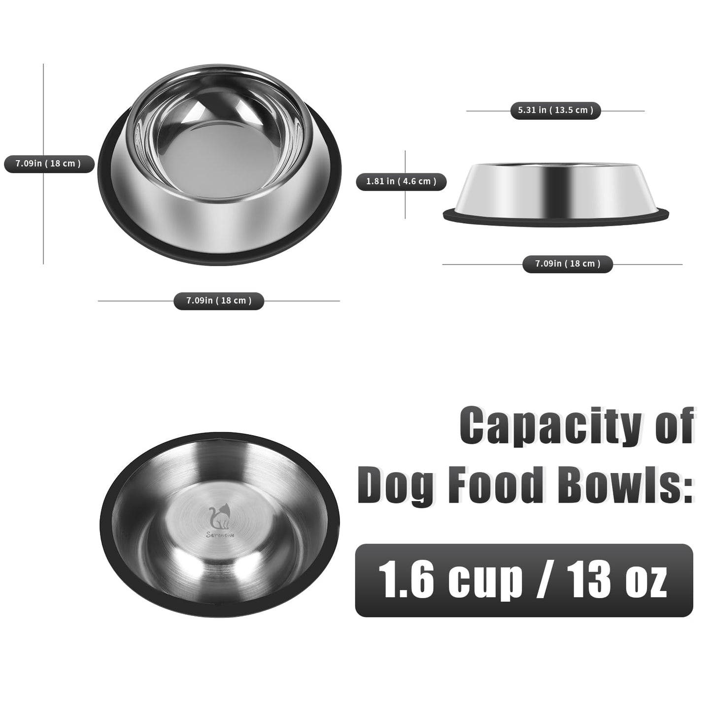 3Pcs Stainless Steel Dog Bowls Set - Non-Slip Food and Water Bowl 13 Oz - Dishwasher-Safe, Rust Resistant Metal Pet Bowls for Small/Medium/Large Sized Pets