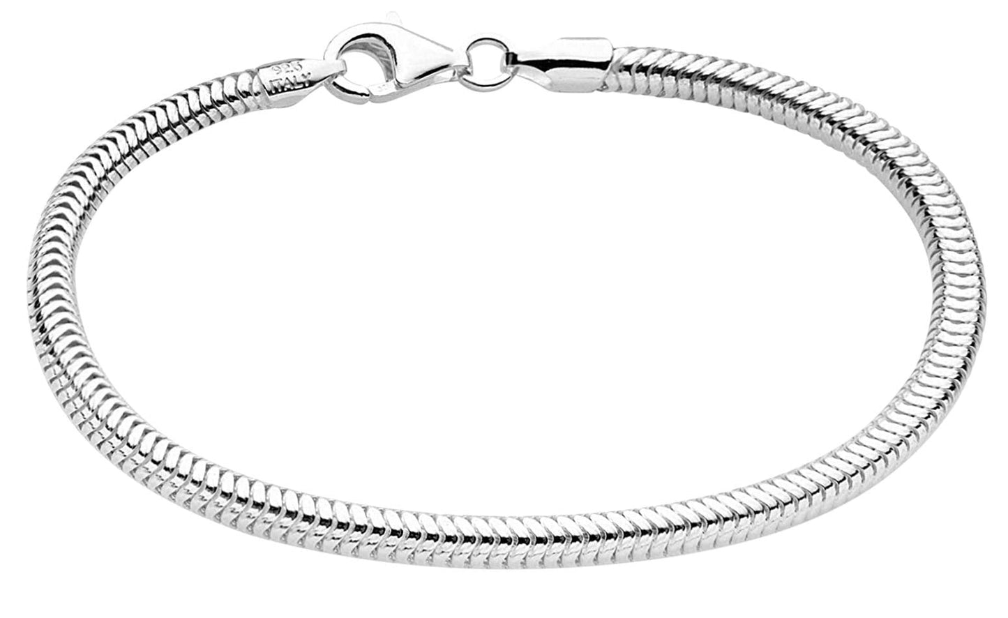 Savlano 925 Sterling Silver Solid Italian Round Diamond Cut Flexible Snake Chain Bracelet With Gift Box For Women & Men - Made in Italy (7, 5mm)