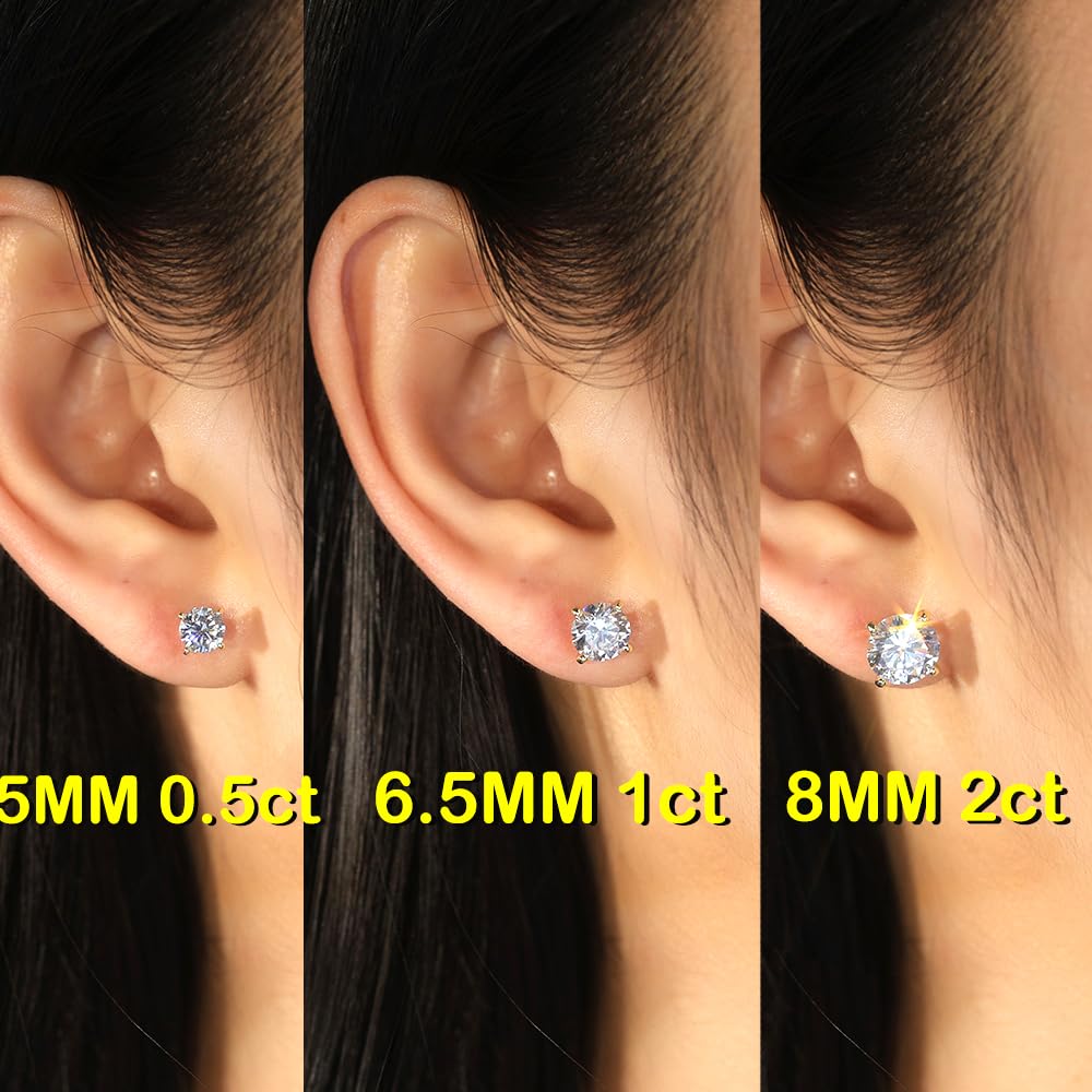 Moissanite Stud Earrings for Women Men Total 1ct Laboratory Diamond S925 Silver Earrings Wedding Jewelry (5MM 0.5ct X2)
