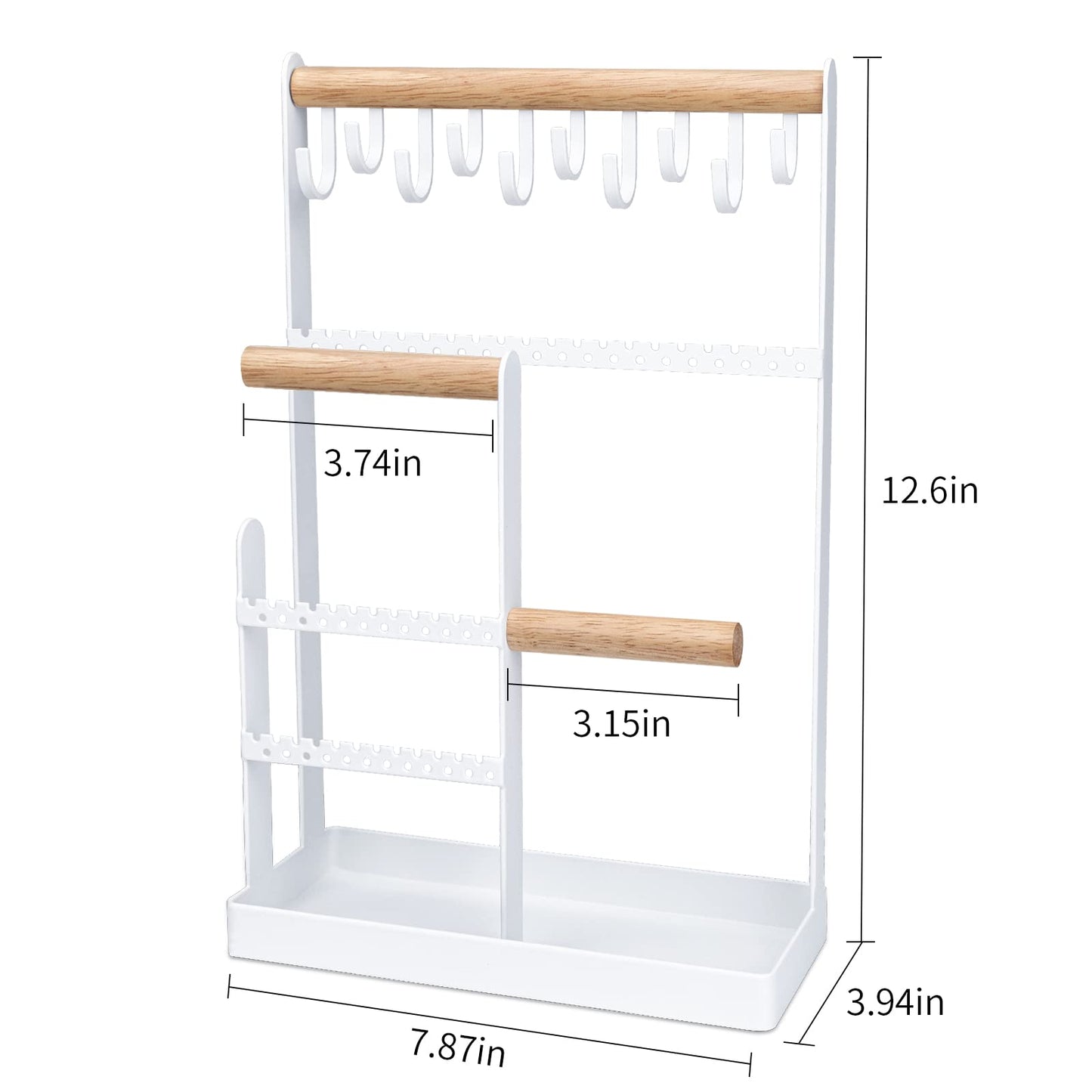 V-LAFUY Jewelry Holder Organizer, 4 Tier Necklace Holder Jewelry Tower with 10 Hooks 88 Holes, Jewelry Stand Organizer Storage Bracelets Earrings Rings Watches - Elegant White