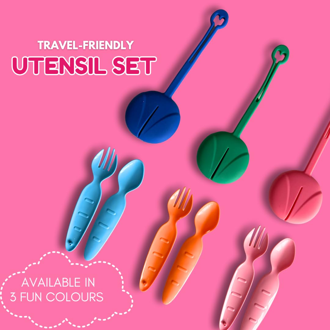 Toddler Travel Utensils with Case – BPA-Free Spoon & Fork Set for Kids, Portable Lunchbox Cutlery for Daycare, School & On-the-Go (Dishwasher Safe)