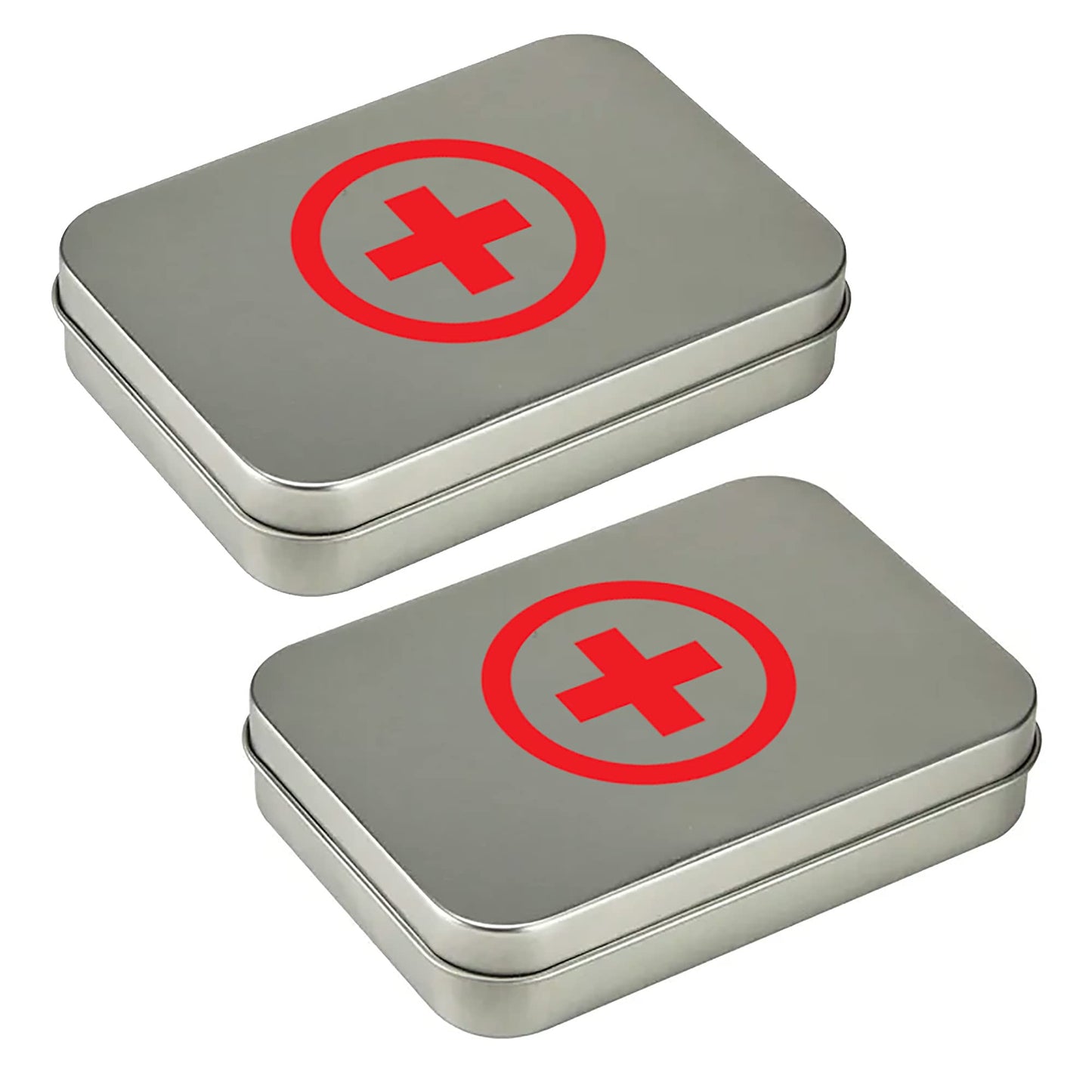 Compact First Aid Kit Mini Tin Box (2 Sets) - Small Storage Container w/Hinged Lid for Bandages, Medicine Pills, Outdoor Survival Kit