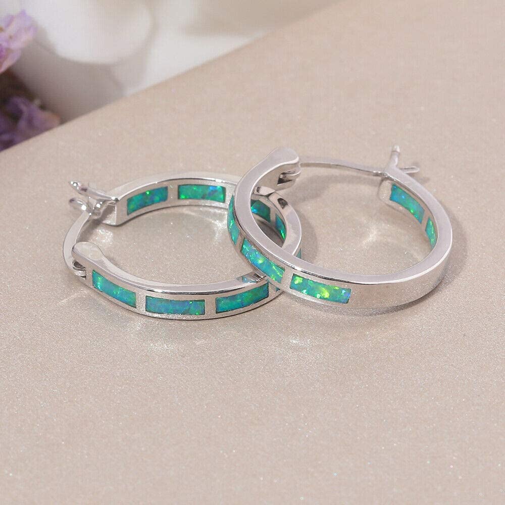 CiNily St Patrick's Day Green Opal Huggie Hoops Sterling Silver Plated Hypoallergenic Earrings for Women with Sensitive Ears Fashion Hoop Earrings