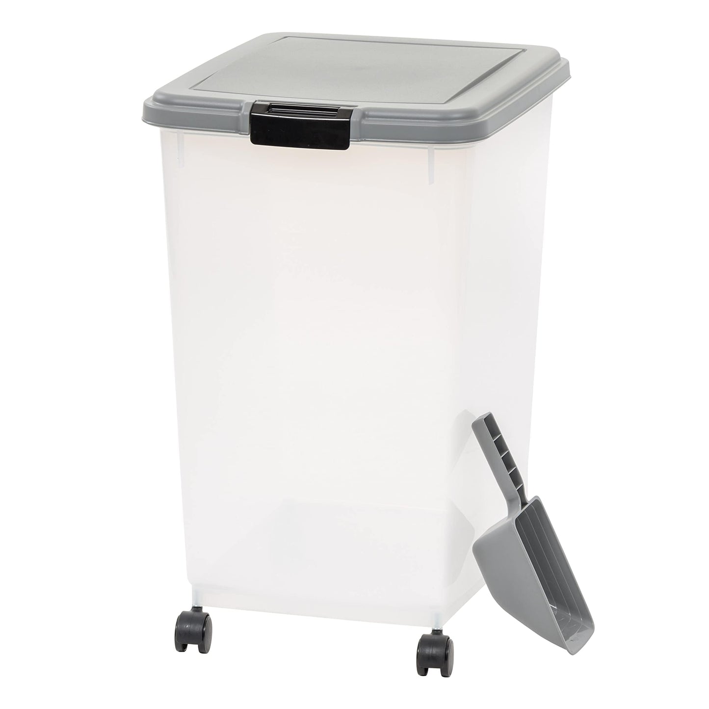 Amazon Basics Airtight Pet Food Storage Container with Scoop, BPA Free, Removable Wheels, 69 QT, Gray