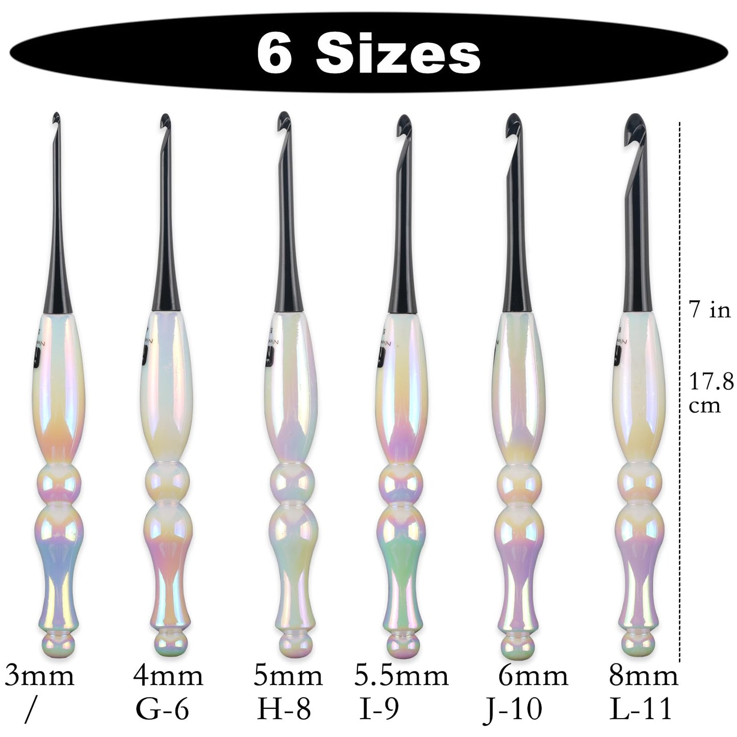 Svartur Crochet Hooks Set, 6 Sizes Ergonomic Crochet Hook Kit, Resin Handles, Smooth Yarn Crochet Needles for Beginners and Advanced Crocheters, Knitting & Crochet Supplies, White