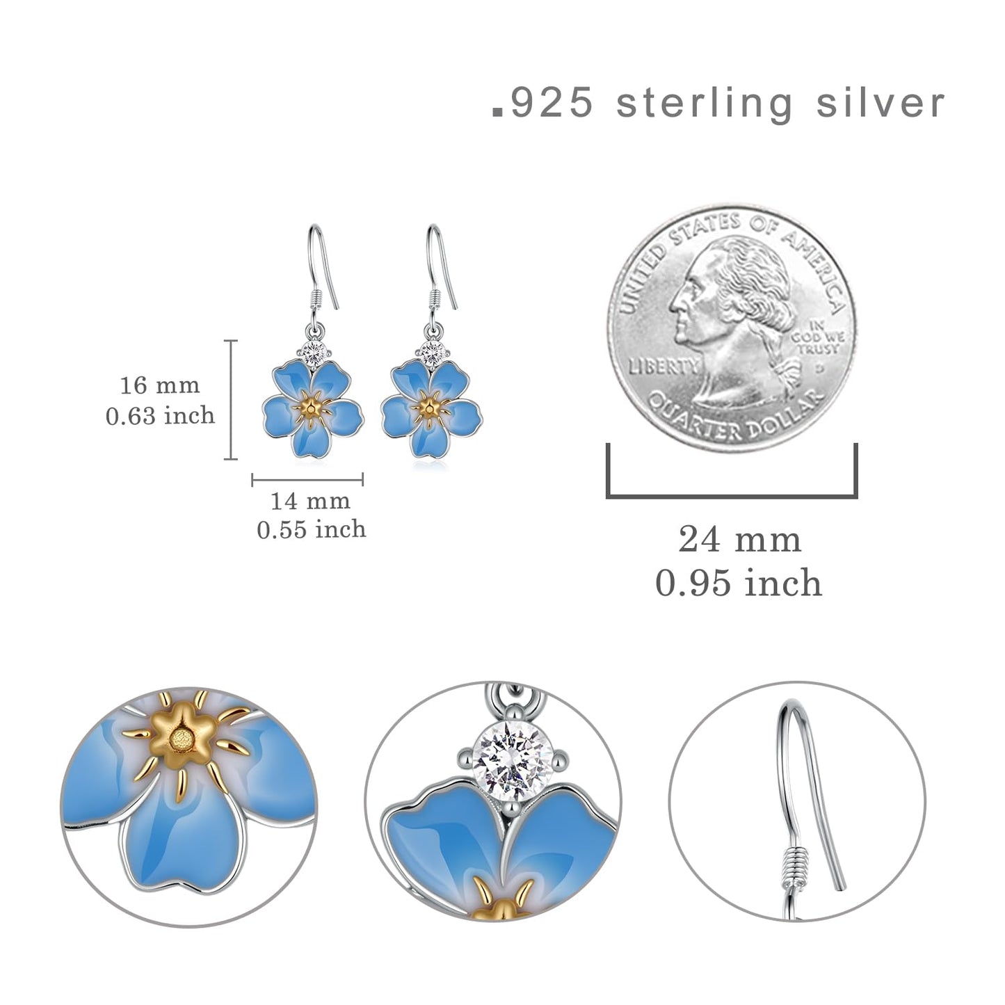 Forget Me Not Earrings 925 Sterling Silver Flower Earrings Forget Me Not Jewelry Gifts for Women