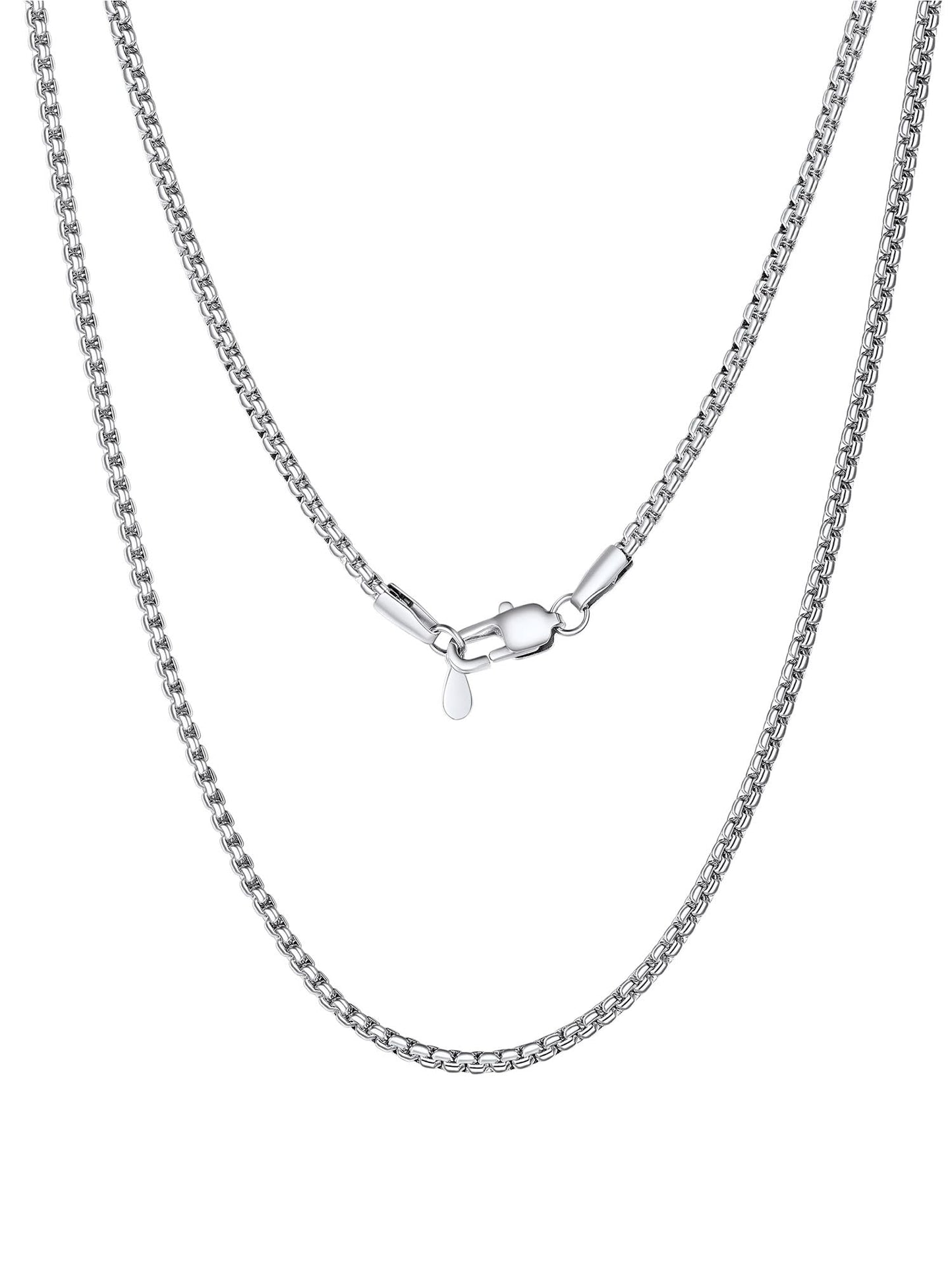 PROSTEEL Mens Chains Silver Stainless Steel Necklace for Men Flat Chain Sturdy and Durable 22inch