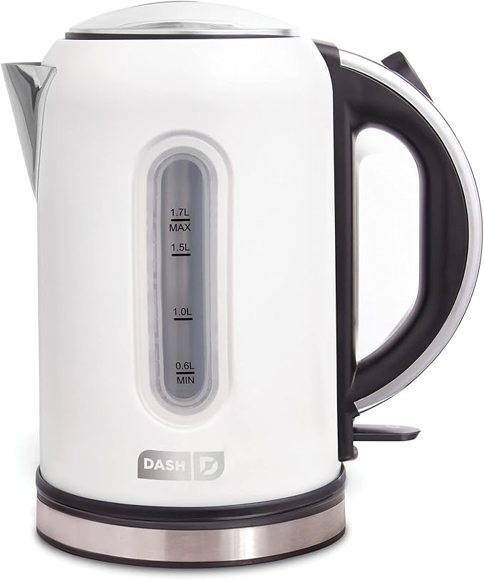 DASH DEK001MW Electric Kettle + Water Heater with Rapid Boil, Cool Touch Handle, Cordless Carafe, No Drip Spout + Auto Shut Off For Coffee, Tea, Espresso & More, 57 oz/ 1.7 L - Matte White