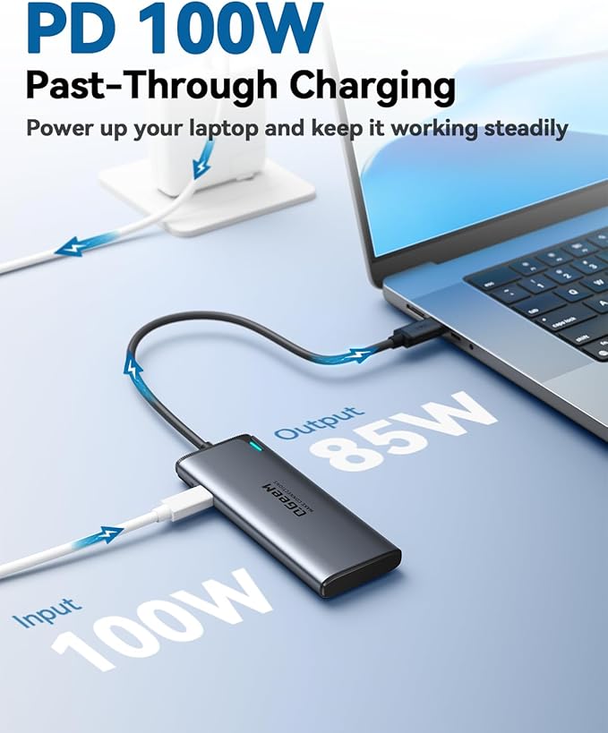 QGeeM USB C Hub,Multiple Converter Adapter 5 in 1,Type C Splitter Extender with Single 8K,Dual 4K/60Hz,10Gbps Data Transfer,PD 100W,for MacBook Pro,iMac,HP（M1/M2 only 1 Display