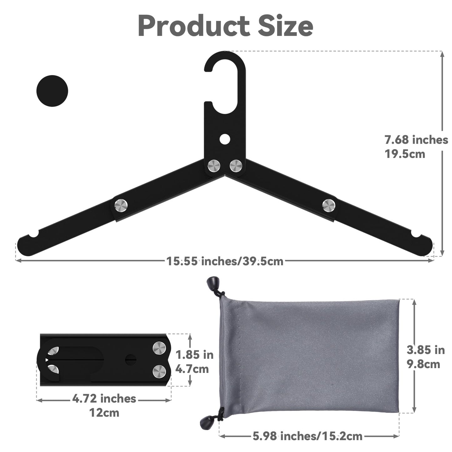 Sazfli Aluminum Foldable Travel Hangers 3-Pack – Lightweight & Durable with Gift Box, Windproof Hook – Compact Design for Outdoor, Cruise, Home (Black)