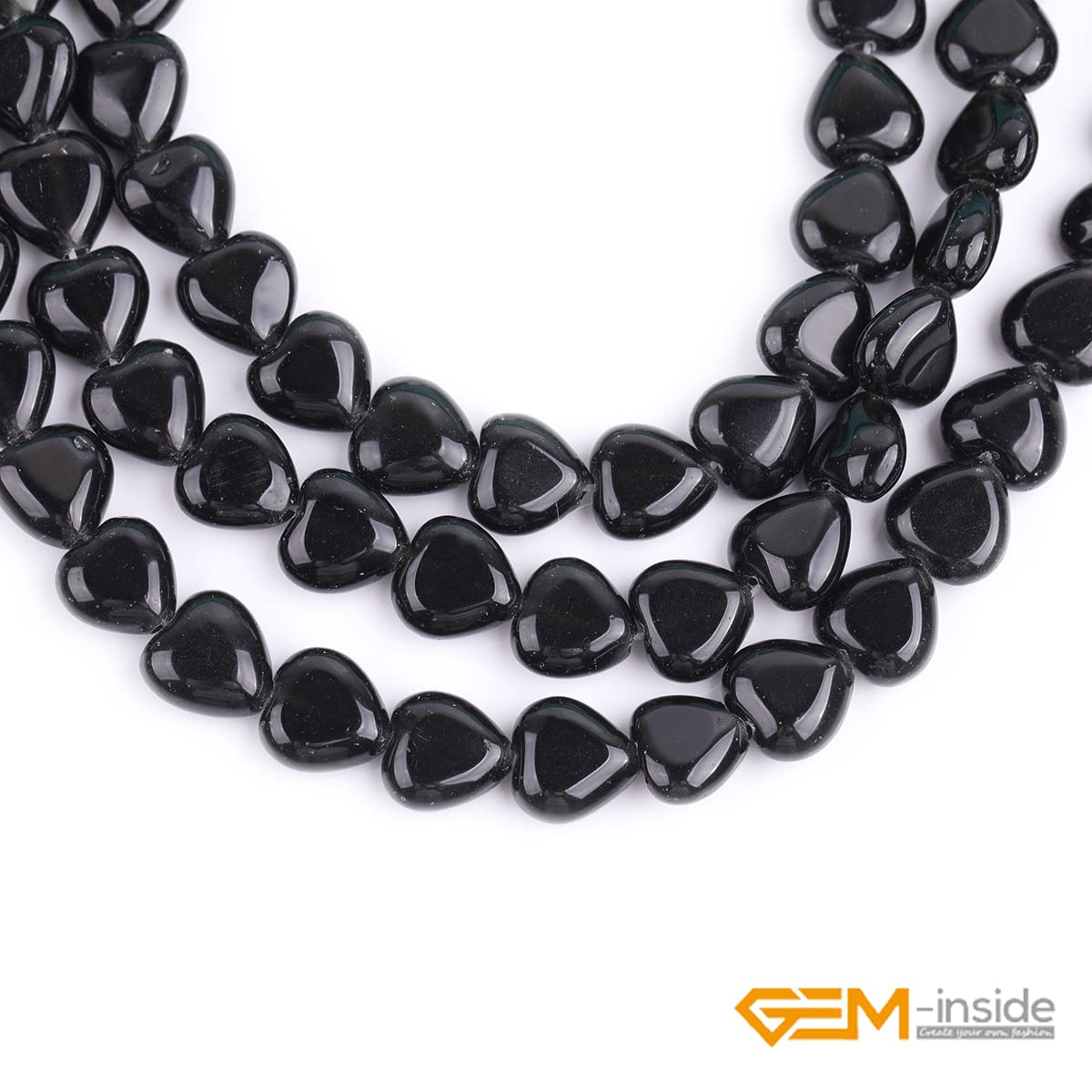 GEM-Inside 10mm Heart Charms Natural Black Obsidian Jasper Gemstone Stone Beads for Jewelry Making Full 15" Strand Power Energy Healing Chakra Stone Beads