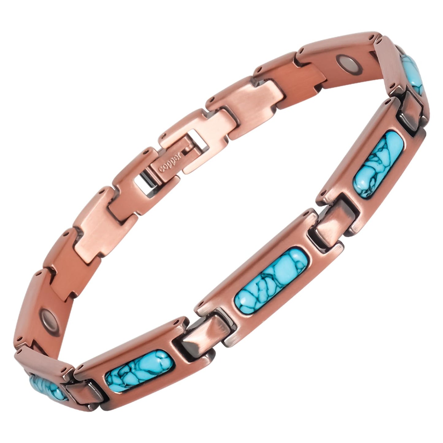 CocoButterFly - 3000 Gauss Women's Magnetic Copper Bracelet - Turquoise Magnetic Bracelet - Adjustable Length with Adjustment Tool (Colorful Stone)