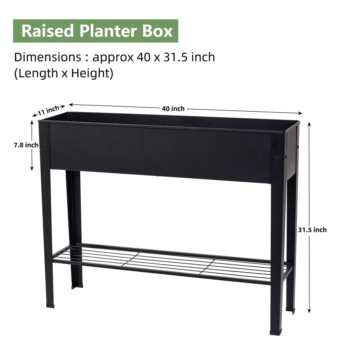 Piksedo Raised Garden Bed, Elevated Planter Black Metal Plant Box with Legs Standing Garden Stand Drainage Holes Black