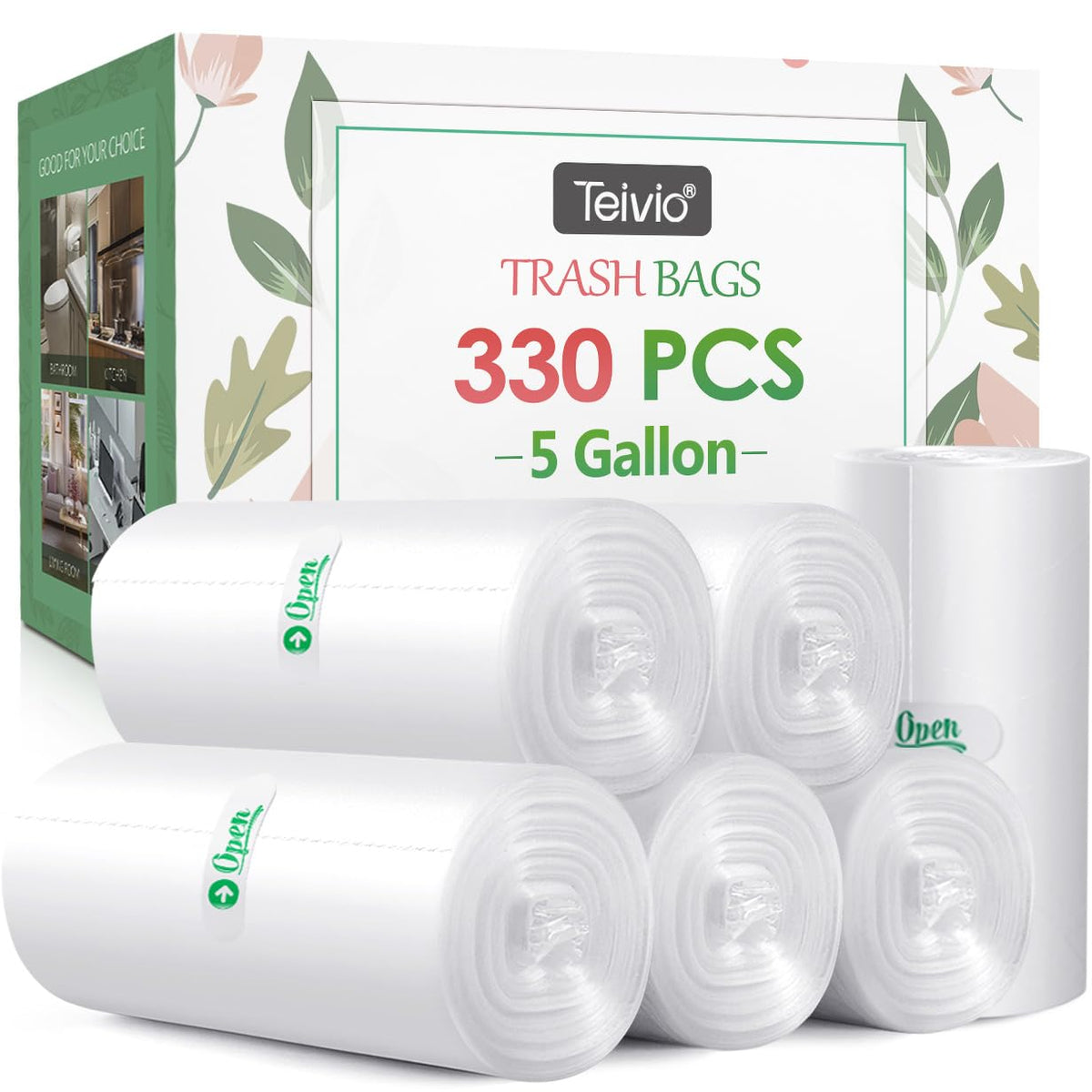 Clear Trash Bags 5 Gallon 330 Count Unscented Kitchen Garbage Bags