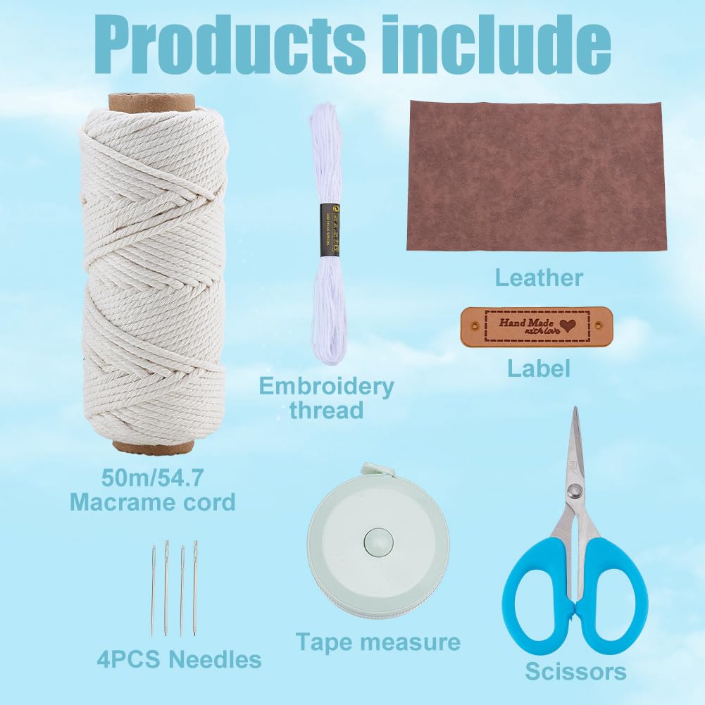 FREEBLOSS Macrame Basket Kit DIY Macrame Kit for Beginners with Instruction White Cotton Cord Basket Weaving Craft Supplies for Holiday Activities Desktop Storage
