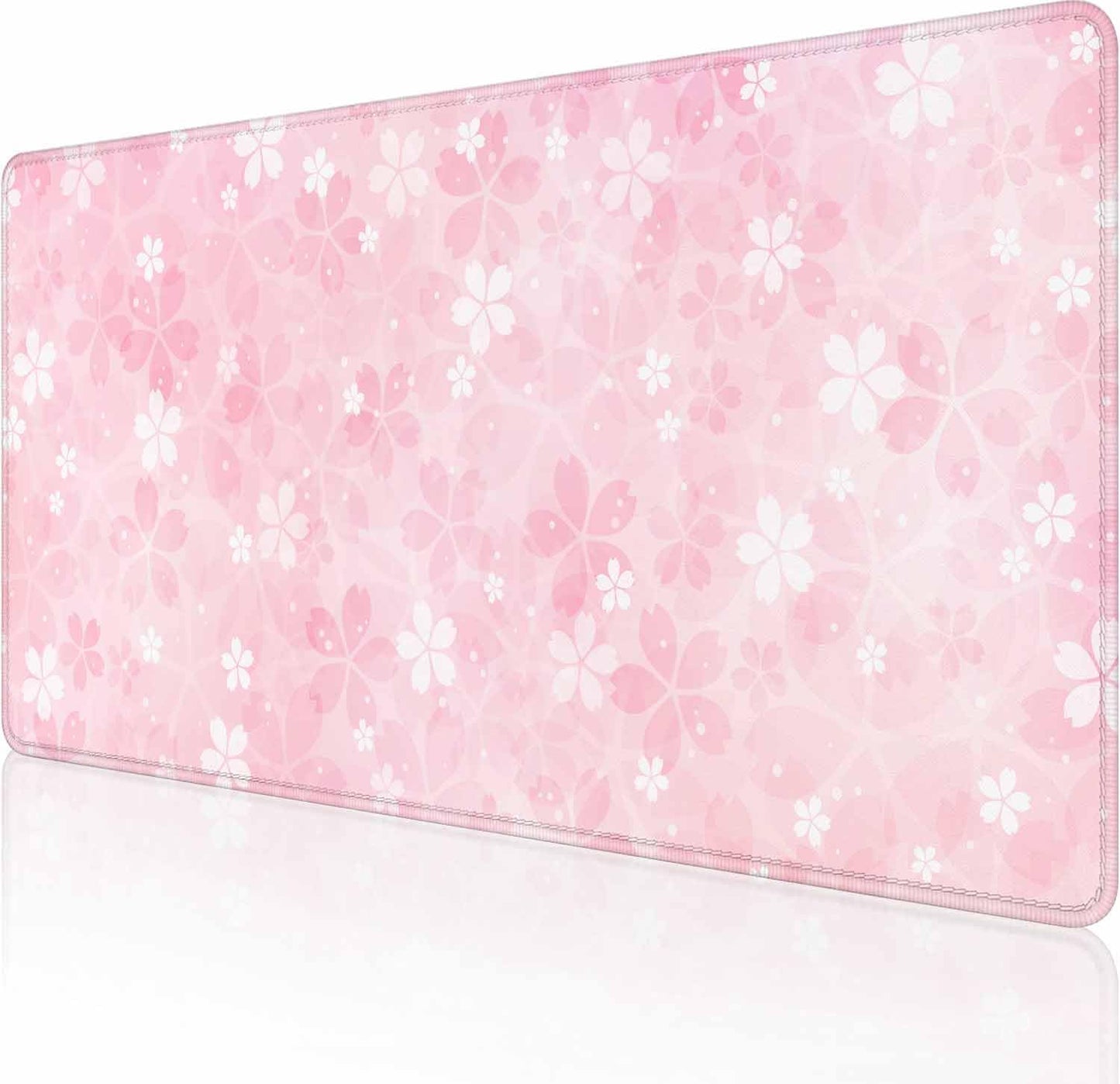 Gaming Large Mouse Pad with Stitched Edges, Cherry Blossoms Desk Mat, Extended Keyboard Pad, Non-Slip Rubber Base Desk Pad for Keyboard and Mouse, 35.4X15.7 inch