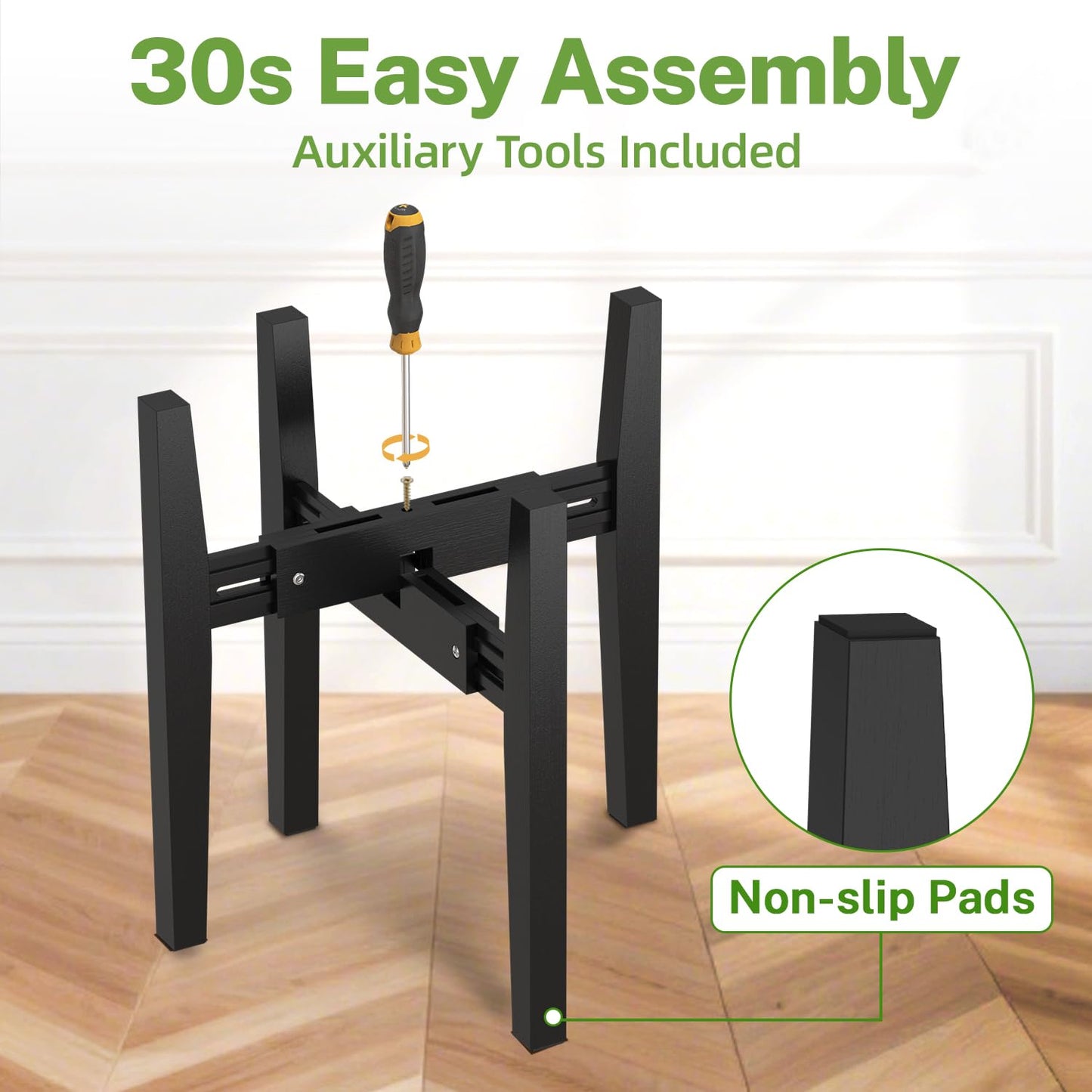 iDavosic.ly Adjustable Plant Pot Stand Indoor Outdoor, Mid Century Modern Bamboo Short Single Flower Holder Fits 8 to 12 Inch Large Heavy Duty Planter (Not Included) | Black