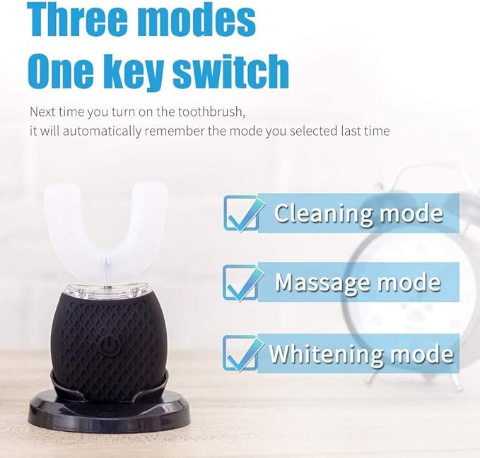 MAYBUY Automatic Ultrasonic Toothbrush Toothbrush for Adults 360°Electric Toothbrush 45'' Automatic Timer Wireless Charging Washable Travel Home Dual-use (Black, 1)