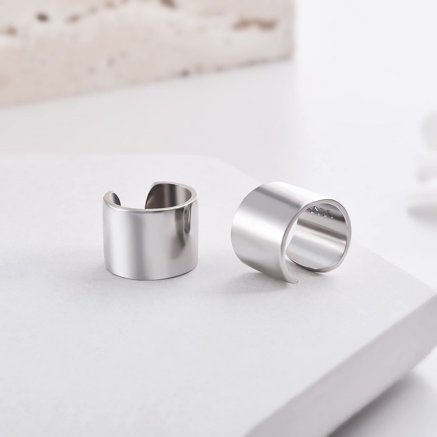 CHIC & ARTSY 925 Sterling Silver Ear Cuffs High-Polish Ear Cuffs for Women Non Piercing Adjustable Thick Cuff Earrings Set Clip On Cartilage