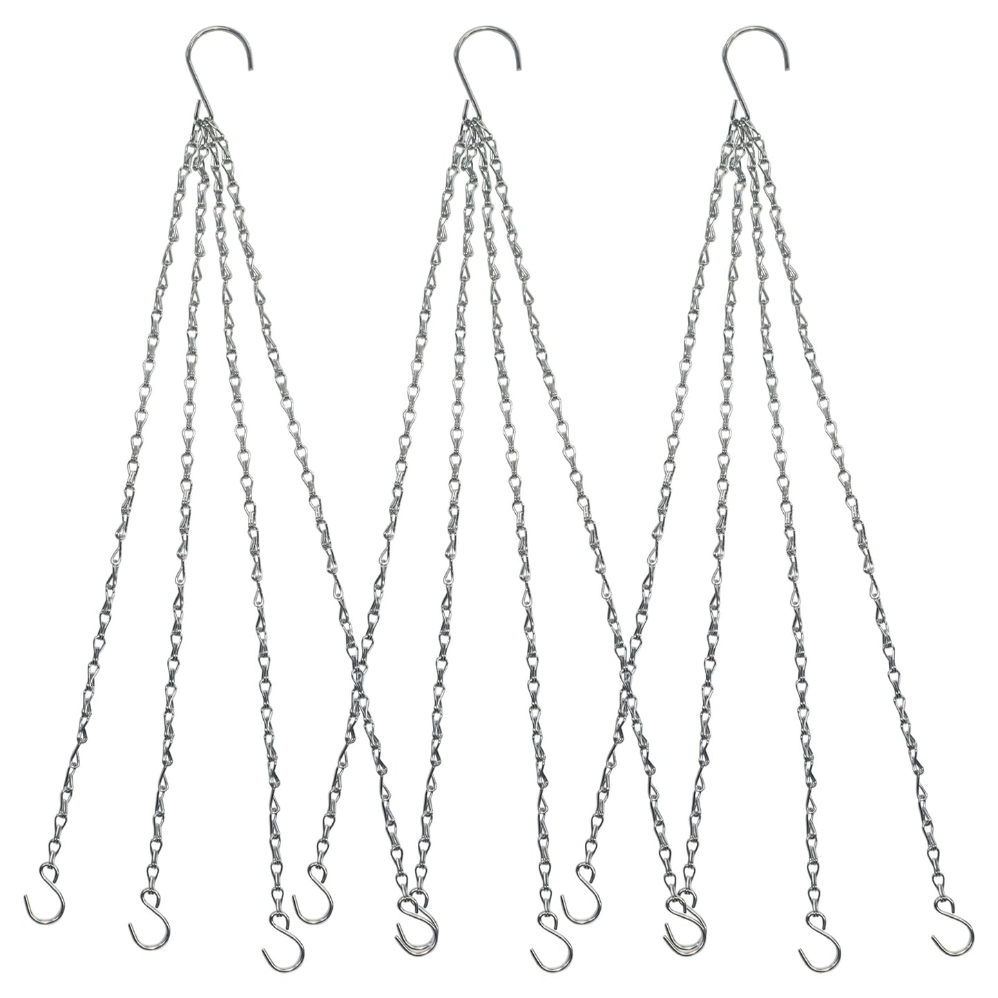 Zorfeter 3 Pack Silver Hanging Chains, Replacement Hooks Flower Pot Chains Plant Hangers, 23 Inch Hangers for Planters/Bird Feeders and Lanterns