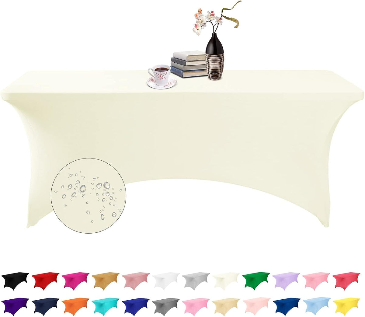 Spandex 6ft Waterproof Table Cover for Party,Wedding, Banquet, and Events(Ivory)
