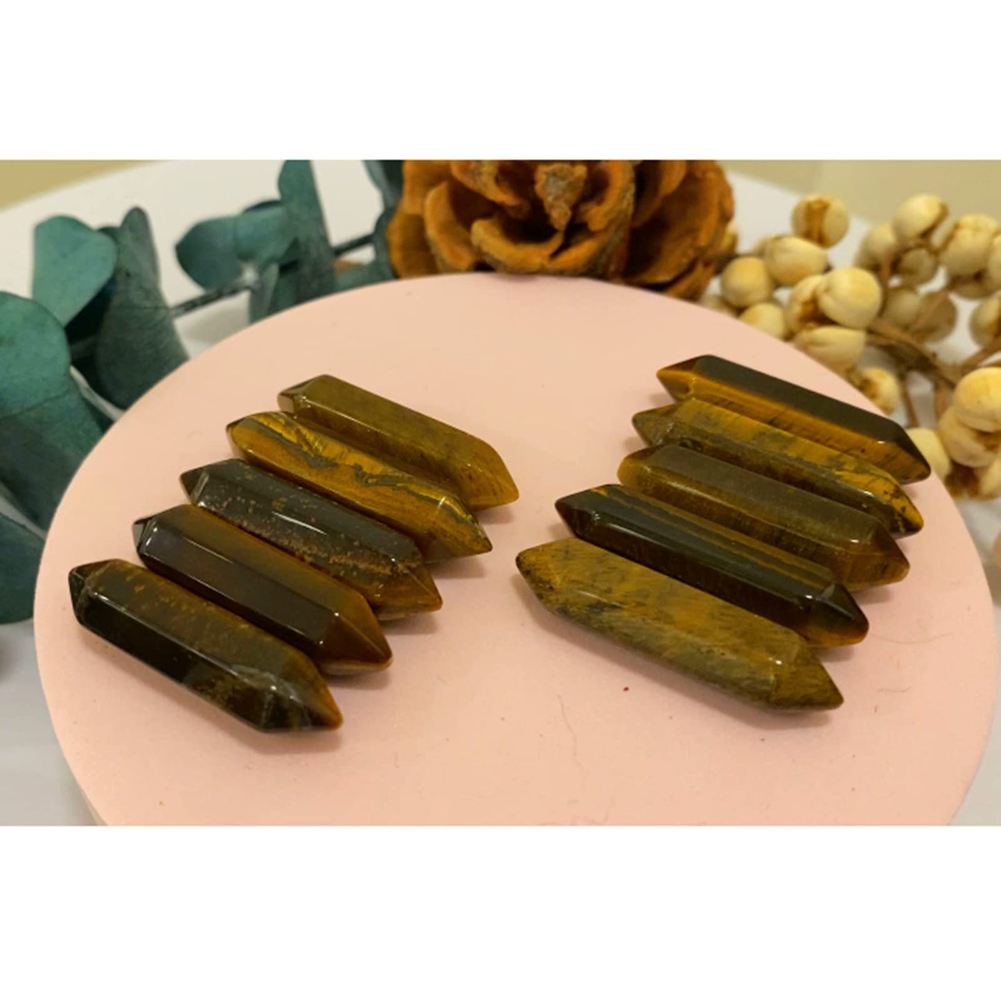 10 PCS Tigers Eye Healing Crystals Wands Polished Tumbled Stones Bulk Natural Hexagonal Pointed Reiki Energy Balancing Meditation Therapy Chakra Wand Set Christmas Gift