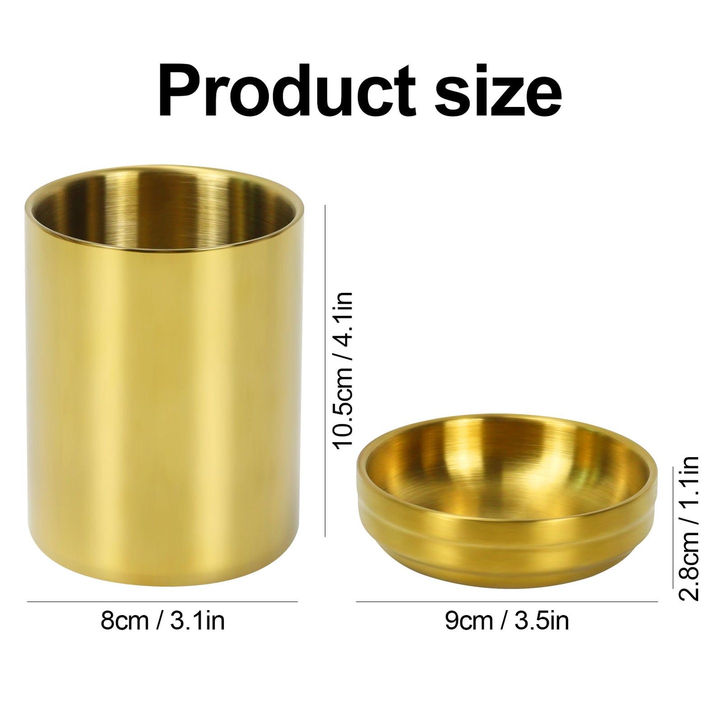 MultiBey 2 Pcs Gold Desk Organizer Set, Luxury Paper Clip Holder & Pencil Holder Cup for Office Supplies, Metal Makeup Brush Holder, Decorative Desktop Accessories (Gold)