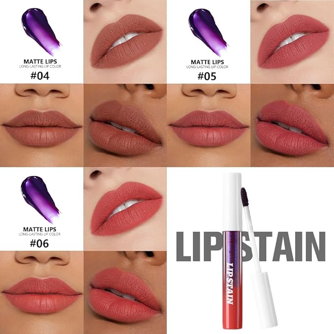 evpct 3Pcs Peel Off Lip Stain Tints, Nude Brown Orange Red Matte Liquid Lipstick Lip Stain Long Lasting Waterproof for Women, Non-sticky Lipstick Peel Off High Pigment No Faded Smudge-proof Lip Stains