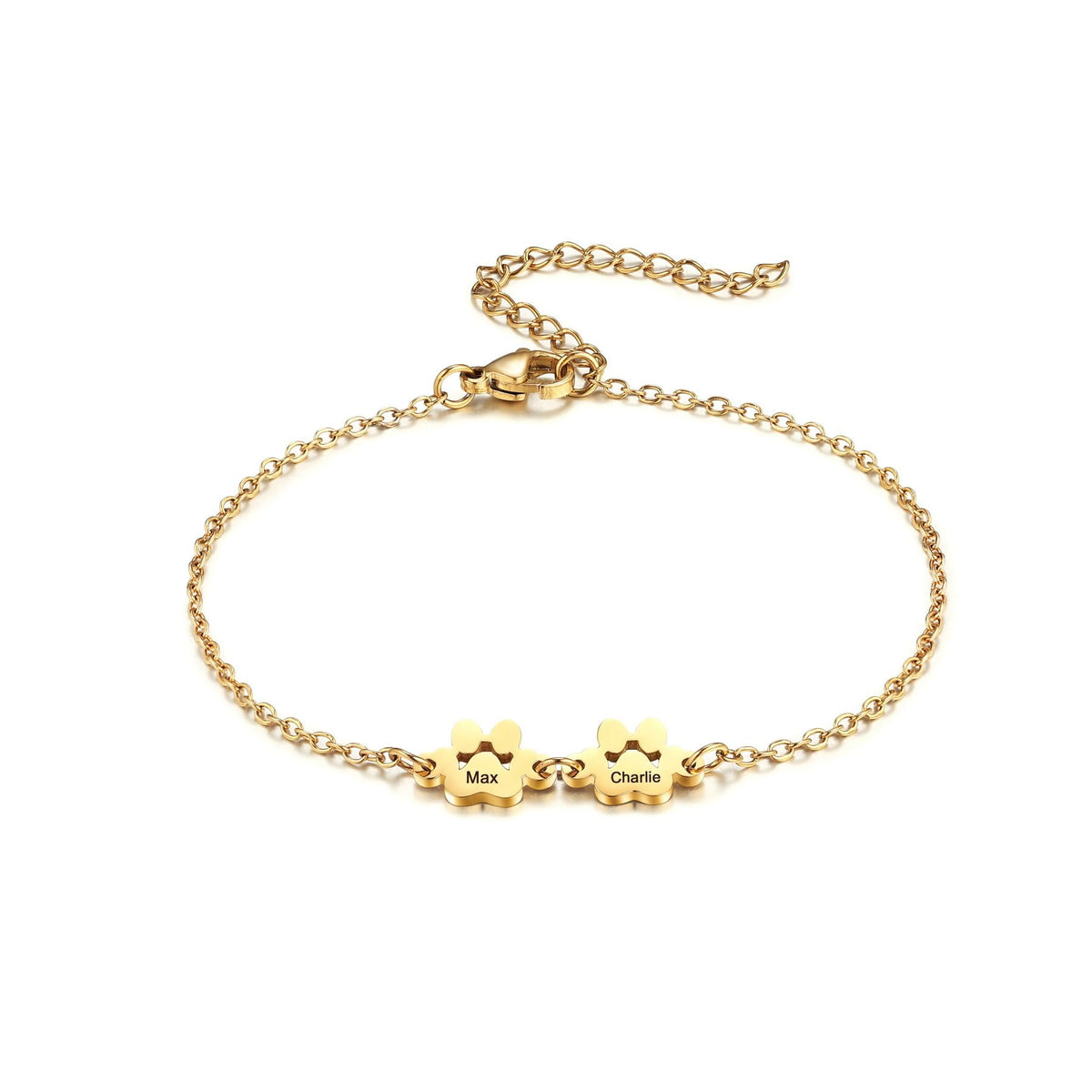 MeMeDIY Personalized Paw Print Bracelet for Women Engraved 1-5 Names Dog Cat Pet Paw Bracelet Adjustable Chain Dog Jewelry Memorial Gifts for Pet Lovers - B4