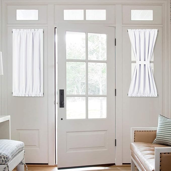 NICETOWN Pure White Sidelight Door Panel - 50% Light Blocking Side Lights Thermal Insualted Curtain and Drapery for Small Bathroom French Front Back Door(1 Panel, 25" Wide x 40" Long)