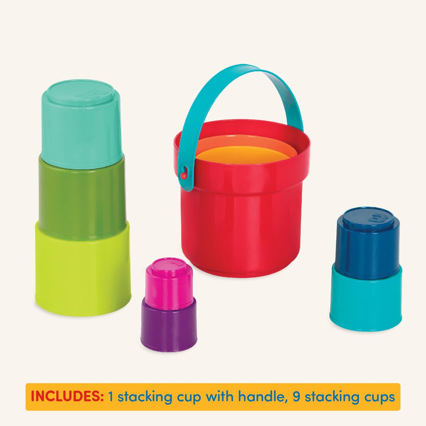 Battat – Stacking Toy – Educational & Dexterity Toy – Nesting Cup Playset – Water & Beach Toys – 18+ Months – Stack Up Cups, Medium, 10 Pieces Set