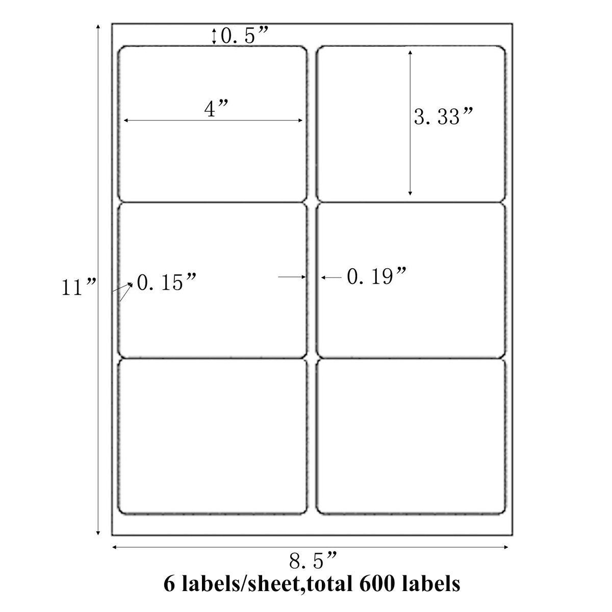 9527 Product 6 up 3-1/3 X 4 Sticker Labels Shipping Address Labels for Laser/Ink Jet Printer,100 Sheets,Total 600 Labels