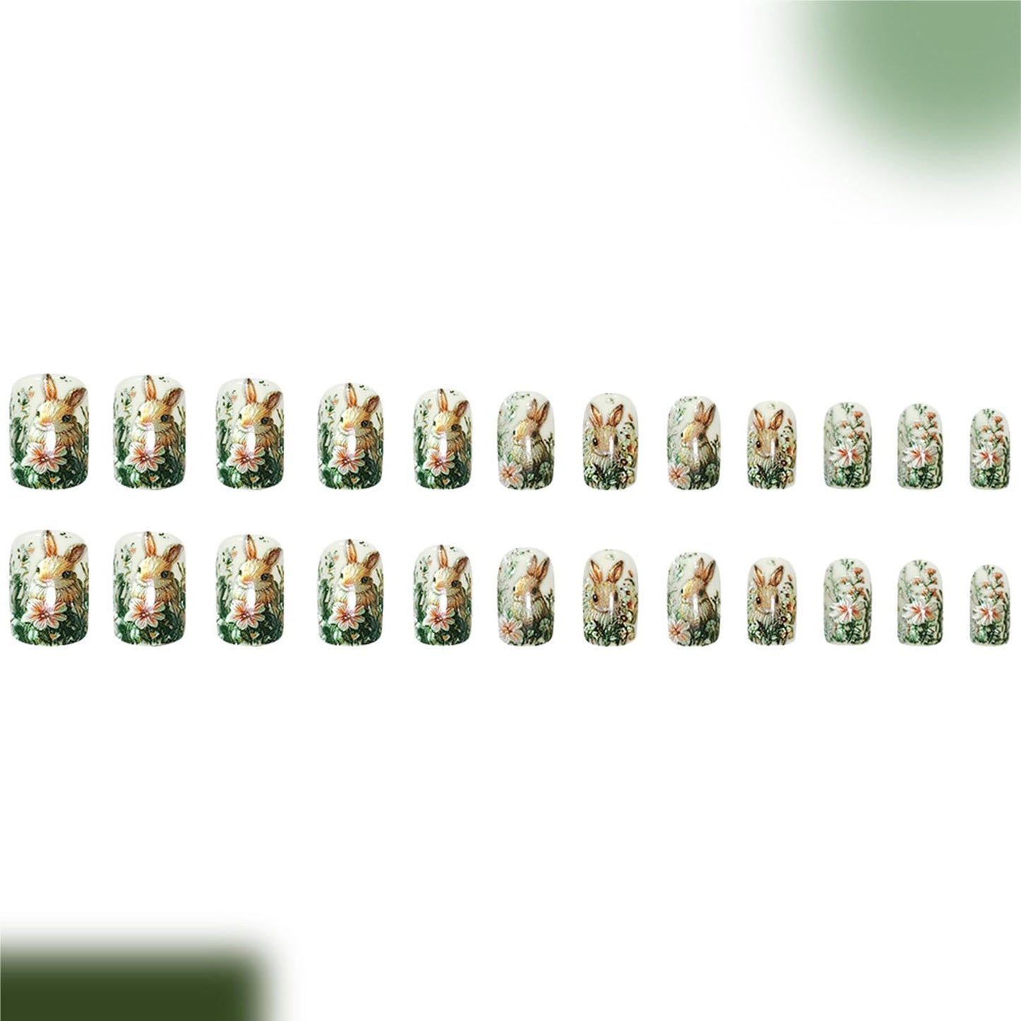 Easter Embossed Press on Nails Medium Square Fake Nails 3D Cute rabbit False Nails Forest Theme Rabbit Acrylic Stick on for Women Girls Easter Manicure Decoration 24Pcs