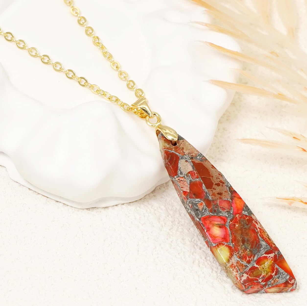 Wovanoo Nature Stone Necklaces for Women Boho Gemstone Pendant Necklace 18K Gold Chain Necklaces Orange Gold