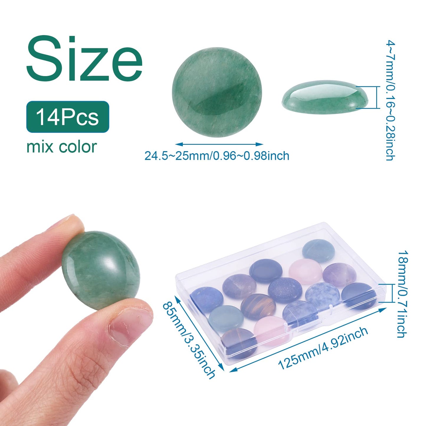 Fashewelry 14pcs Natural Gemstone Cabochons 25mm Mixed Flat Back Crystal Stone Cab Covers Dome Chakra Healing Stone Beads for Earring Pendant Bookmark Cabochon Setting Jewelry Making Supplies