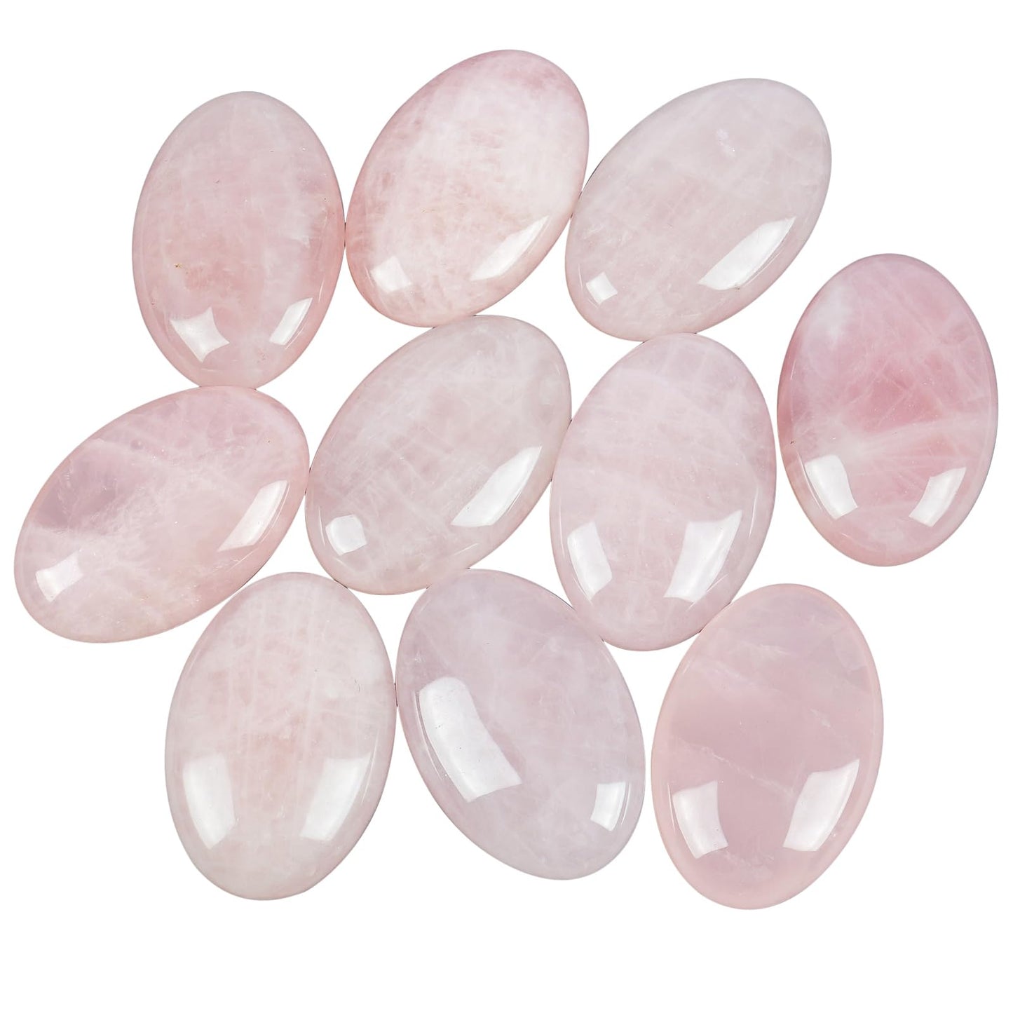 Loveliome Natural Rose Quartz Oval Polished Worry Stones, Healing Crystal Indoor Fountain Stones Massage Energy Anxiety Relief Items