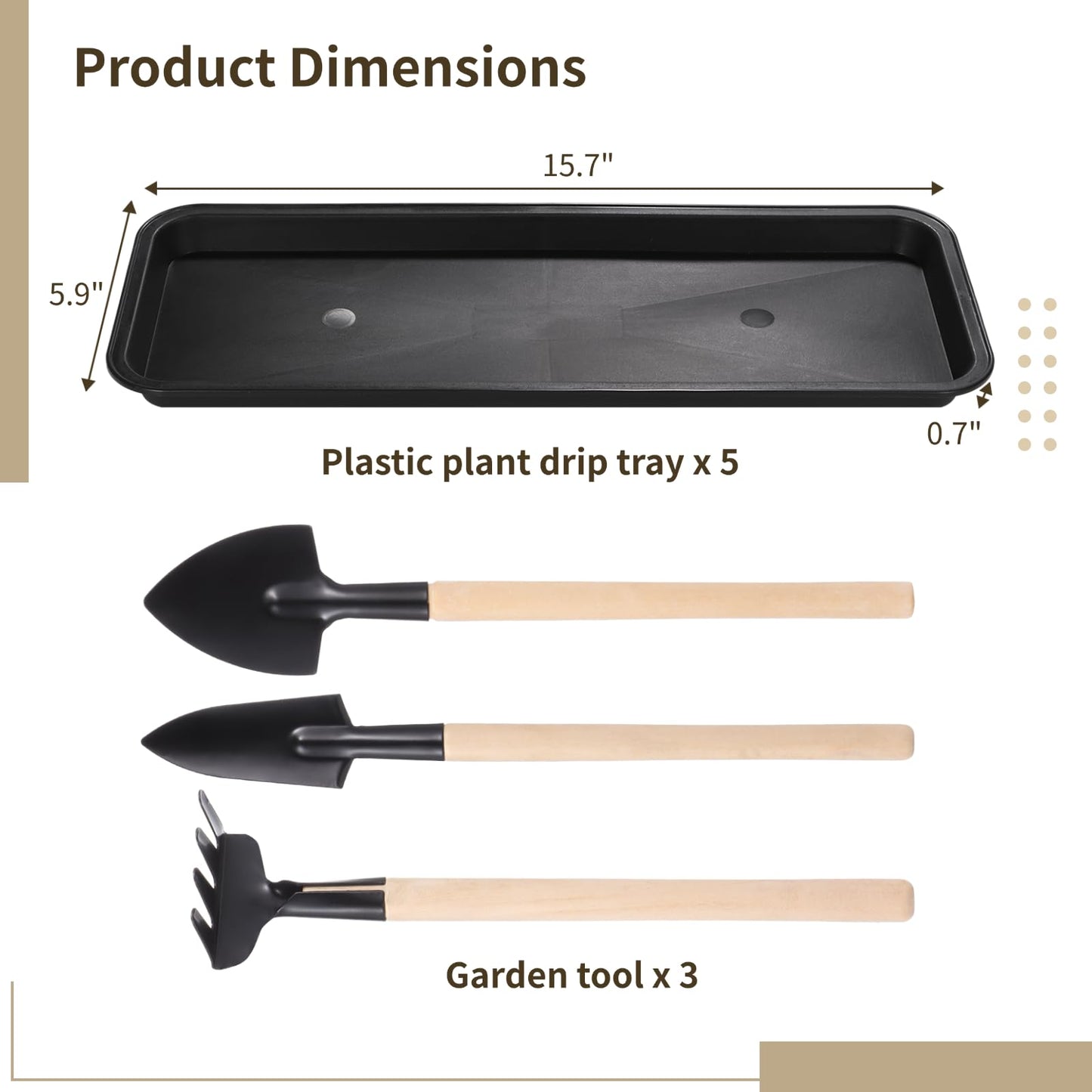 OMISTAR 5 Pcs Plastic Plant Drip Trays 16 Inch, Rectangular Plant Saucer, Black Saucer Pans with Small Digging Tool for Indoors Outdoors, 15.7 x 5.9 x 0.7 Inch