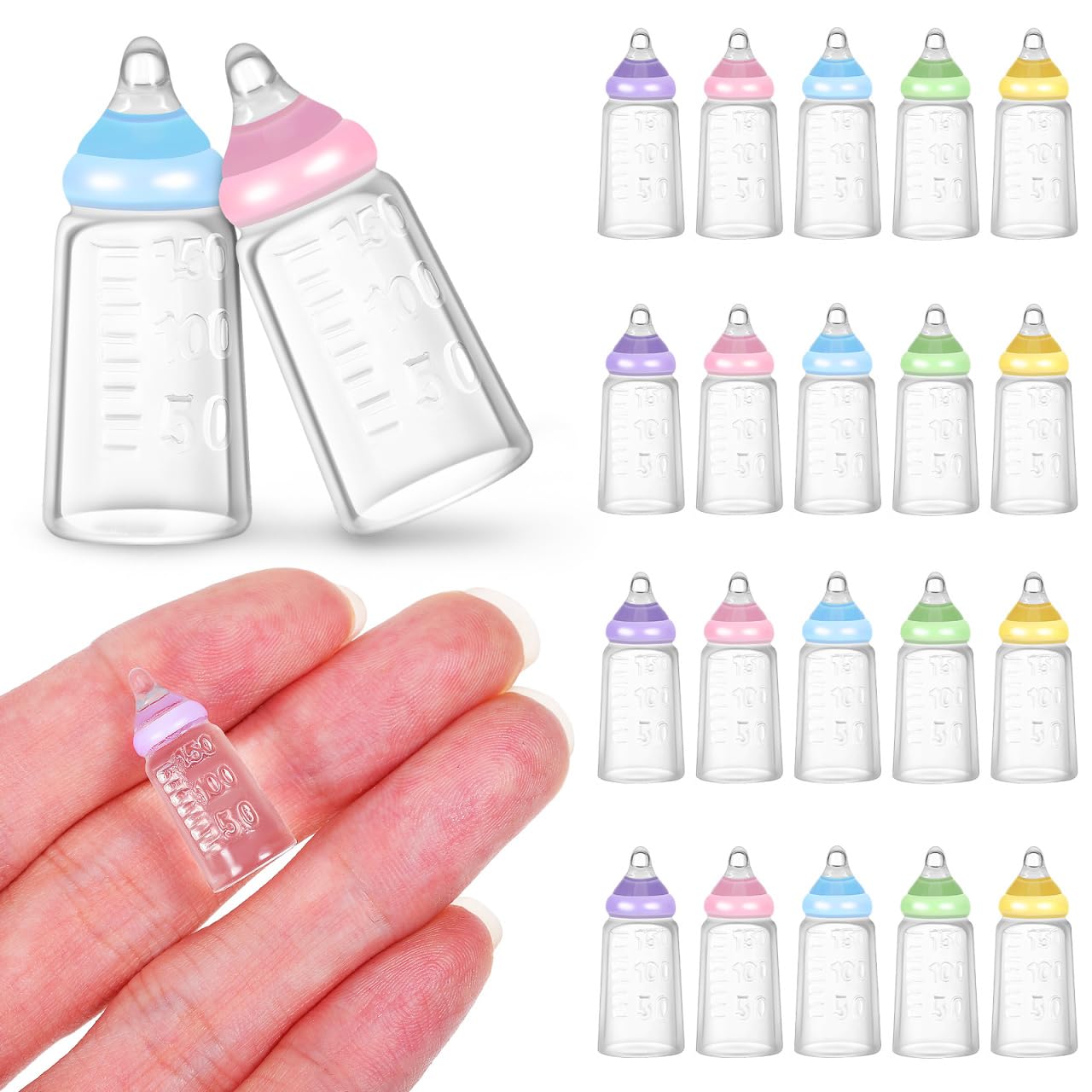 Kichvoe 30pcs Doll Bottle Set: Miniature Plastic Milk Containers Dollhouse Feeding Bottle Novelty Tiny Candy Jar for Baptism DIY Craft Party Favors